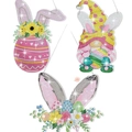 Kit de colgantes de pintura de diamante de Pascua con gnomo y orejas de conejo DIY - Placa de pared especial de 3 piezas