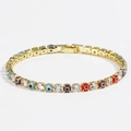 Detail of colorful Evil Eye tennis bracelet with 4mm zircons and gold-plated metal links - Multicolor Gold