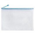 Waterproof A4 mesh file pouch with a blue zipper and clear PVC material for storage - Morandi Light Blue - Blank