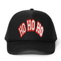 Cappellino trucker natalizio nero regolabile con stampa HO HO HO e rete traspirante - Tutto Nero