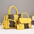 Three-piece yellow and snakeskin shoulder bag set including handbag and wallet - Yellow Circle Style