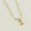 Gold snake chain necklace featuring a sparkling crystal-encrusted letter I pendant - Gold Letter I (With Chain)