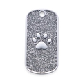 Silver rectangular dog tag with paw print and glitter finish for pet identification - Glitter Silver