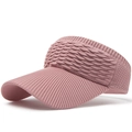 Breathable pink knitted sun visor hat for women with wide brim and mesh texture - Pink