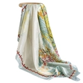 Foulard en soie beige à pois avec motifs floraux vintage suspendu sur un cintre en bois - 90*90cm / Jacquard Bleu Lac Clair
