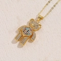 Exquisite 14K gold plated teddy bear pendant necklace with colorful cubic zirconia stones - Colored Zirconia