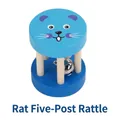 Blue wooden baby rattle toy with a cute cartoon mouse and inner silver metal bell - Mouse Five-Pillar Rattle