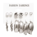 6-pair set of silver-tone geometric earrings with pearls and assorted metal hoops - 6 Pairs Set-Silver Pearl Spiral Twist