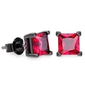 Orecchini hip hop da uomo con rubino quadrato e montatura a quattro griffe nera - Oro Nero Zircone Rosso