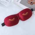 3D contoured sleep mask in dark red satin fabric with golden eyelash pattern detail - Gold Stamping Eyelash Style / Burgundy
