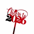 Close-up of red mirror acrylic cake topper with Cheers to 2026 text for New Year party - Mirror Red 2026 Style F