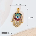 Ciondolo a mano di Hamsa dorato con zirconi multicolore e misure dettagliate - Oro Zirconia Multicolore Hamsa