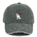Vintage washed dark grey baseball cap with rose embroidery and distressed brim detail - Distressed Green