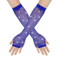 Sparkling Klein blue rhinestone fishnet arm sleeves for women in long fingerless style - Fingerless Rhinestone / Dark Blue
