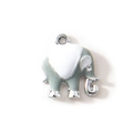 Gray and white elephant animal pendant made of alloy with enamel finish for DIY jewelry - Grey Silver Tone Plated
