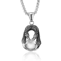 Pendentif griffe de dragon en acier argenté avec boule de cristal sur une chaîne carrée - Chaîne vénitienne / Perle Blanche + Chaîne (60cm)