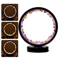 Amethyst and citrine cluster ring night light with a black base and 3-color light modes - Amethyst Teeth + Yellow Quartz Teeth (three Colors With Black Frame) / Thickened Color Box Packaging (20.5*11*21.5cm)