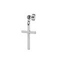Polished stainless steel cross dangle earring with ball stud on a clean white background - Single Piece / Steel Color/White