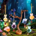 Nine-Tailed Fox resin pendants featuring natural gemstone spheres like Amethyst and Rose Quartz - A118 Tushan Nine-tailed Fox Pendant Set 6 / Random 1pc