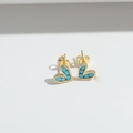 Vintage heart stud earrings in gold with turquoise blue stones and milgrain edges - Blue