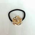 Black high-elastic hair tie with punk style gold-tone irregular metal knot decor - 1056-9 (Mirror Twist)