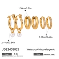 Three-pair gold stainless steel earrings set with pearls and cubic zirconia details - Pearl Pendant Pave Zirconia Set (JDE2409029)