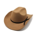 Chapeau de cowboy classique en feutre de laine camel avec large bord et ruban noir - M (56-58cm) / Kaki