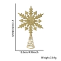 Cime de sapin de Noël en flocon doré pailleté avec base spirale et dimensions - Flocon de Neige Soleil / Doré