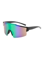 Matte black sports cycling sunglasses with vibrant green and purple gradient lenses - Black Frame Green Mirror