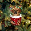 Kreativer Weihnachtshund-Strumpfanhänger mit Rentiergeweih für festliche Weihnachtsbaumdeko - Brauner Hund Typ 2