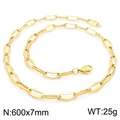 Golden titanium steel link necklace with hollow diamond links, 600x7mm and 25g weight - Style A Gold Necklace 60cm (KN228639-Z)