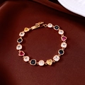 Detail of 18K gold plated bracelet with colorful heart and square zircon charms - OT Buckle Multi-Colored Gemstone Style / Gold-Multicolor-Real Gold Plated