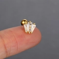 Golden crown cartilage earring with micro-p镶 inlaid rectangular zircon and screw back - Style 3 / Gold