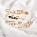 Elegant 5-piece gold alloy safety pin set with white pearls and sparkling rhinestones - No. 10 Golden Cross 5-Piece Set