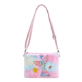 Pink gradient plush mermaid tail crossbody bag with glitter embroidery and shell accents - Colorful