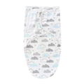 Newborn swaddle sleep sack with grey and blue clouds and stars pattern in white - Colorful Cloud Pattern Swaddle