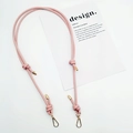 Detail of adjustable pink PU leather strap with gold lobster clasps and knotted design - Gold Plate Hook / Pink