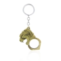 Porte-clés de défense en forme de chat bronze avec anneau tête de loup et finition métal - Coup de Poing Américain Tête de Tigre - Bronze Antique / Emballage Individuel