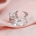 Minimalist silver multi-layer spring ring with irregular lava texture finish - JZ632 Lava Texture / Silver