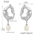 Detailed view of baroque pearl earrings with dimensions and stainless steel material - Steel