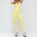 Hellgelbes Yoga-Set mit Halterneck-Top und hoch taillierten Leggings aus Fleece - S / Weste 3109 + Hose 8863 – Hellgelb