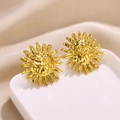 Vintage golden sunburst earrings with hammered texture on white ceramic tray - Minimalist Art Radiant Sun Stud Earrings(G813E5265)