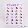 Set of 12 pairs of golden stainless steel triangle stud earrings on a display card - Triangle Style(AML033224) / 12 Pairs Set