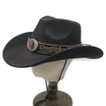 Classico cappello da cowboy nero in finto camoscio con fascia ricamata e fibbia - M (56-58cm) / Nero