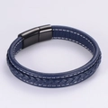 Pulsera clásica de cuero trenzado azul oscuro con cierre magnético negro mate - Azul