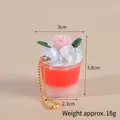 Miniature pink rose ice cream keychain with bicolour cream jelly and gold bead chain - Red Bead Chain Style