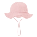 Pink cotton gauze sun hat for kids featuring an adjustable chin strap and toggle - 0-12 Months / Pink