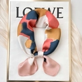 Elegant blue satin neck scarf featuring modern abstract colorful artistic geometric patterns - 70x70cm / Mottled Blocks-Pink Frame