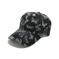 Close-up of butterfly embroidery detail on washed grey denim baseball cap - M(56-58cm) / Black