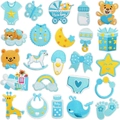 25er Set blaue Baby Aufbügler mit Flasche und Kinderwagen für Kinder Kleidung - Baby Mädchen Themenkollektion